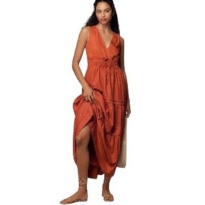 Anthropologie Somerset Linen Tiered Maxi Dress Women's Sz Small Like New